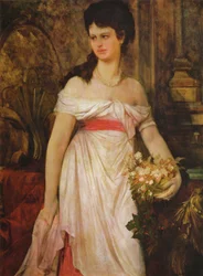 Bildnis einer stehenden Dame in weißem Kleid